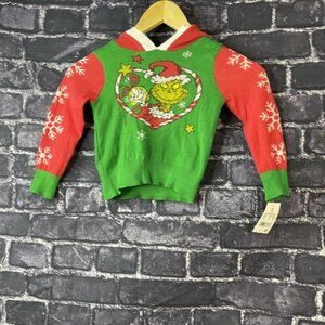 The Grinch Girl's2T Hooded Heart Pullover Sweater Green Grinch Christmas Pom